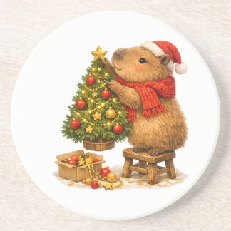 Kerst Capybara Versiert Boom Zandsteen Onderzetter