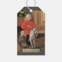 Kerst Carl Larsson Boy op het rotpaard CC1062 Cadeaulabel