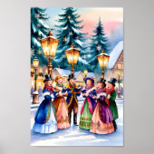 Kerst Carolers in de Sneeuwmuur Art Print (Voorkant)