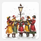 Kerst  Carolers Lamp Post Vierkante Sticker (Voorkant)
