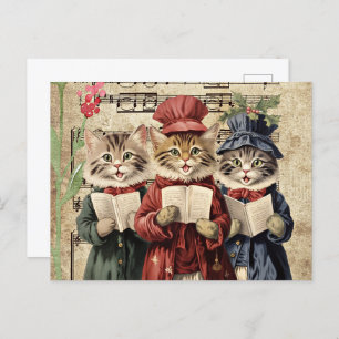 Kerst Caroling Cats Briefkaart