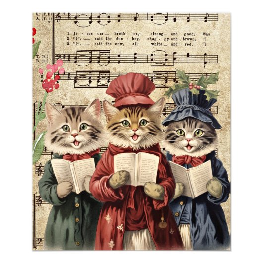 Kerst Caroling Cats Foto Afdruk (Voorkant)