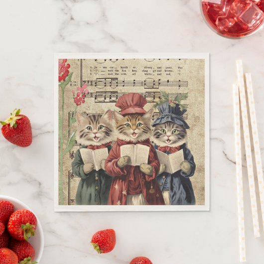 Kerst Caroling Cats Servet (Insitu)