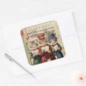 Kerst Caroling Cats Vierkante Sticker (Envelop)