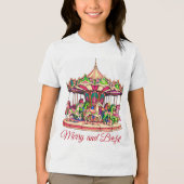 Kerst Carrousel in Snoep Stripes Tri-Blend Shirt (Voorkant)