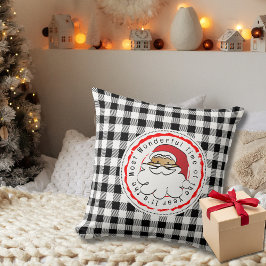 Kerst Cartoon Etnische Kerstman Zwart Wit Plaid Kussen