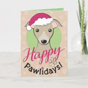 Kerst Cartoon fawn Iggy Dog Happy Pawholidays Feestdagen Kaart