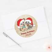 Kerst Cartoon Kat Hond Ronde Sticker (Envelop)
