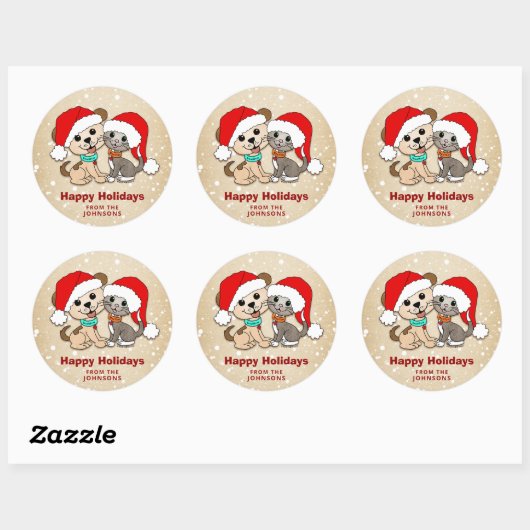 Kerst Cartoon Kat Hond Ronde Sticker (Vel)