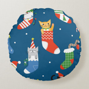 Kerst Cartoon Katten Schattige Patroon Rond Kussen