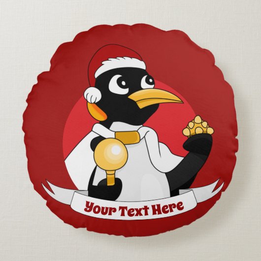 Kerst-cartoon rondreis van keizer pinguïn rond kussen (Voorkant)