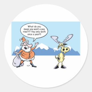Kerst Cartoon Santa en de opvallende rendieren Ronde Sticker