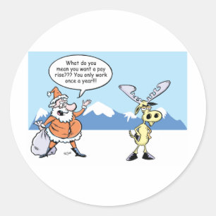 Kerst Cartoon Santa en de opvallende rendieren Ronde Sticker