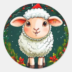 Kerst cartoon schaap ronde sticker