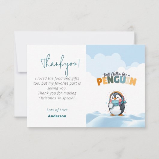 Kerst cartooneske gewoon chillen als een pinguïn bedankkaart (Achterkant)