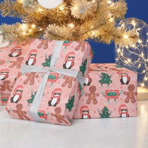 Kerst Casset Tapes, Bomen, Pinguïns en Ginger Cadeaupapier