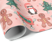 Kerst Casset Tapes, Bomen, Pinguïns en Ginger Cadeaupapier (Rol Hoek)