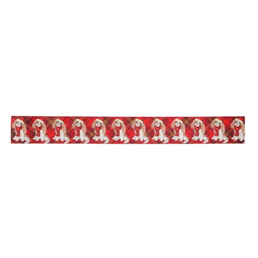Kerst Cavalier Koning Charles Spaniel en Plaid Lint (Voorkant)
