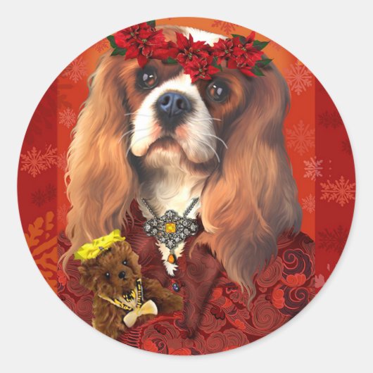 Kerst Cavalier Spaniel Stickers (Voorkant)