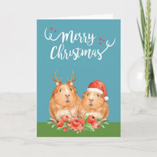 Kerst Cavia's Kerstman en Rendier Krans Feestdagen Kaart
