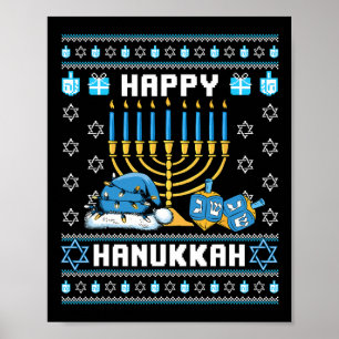 Kerst Chanoeka Ugly Pajama Santa Hat Chanoeka Poster