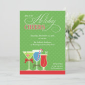 Kerst Cheers Vakantie Cocktail Party Uitnodiging (Staand voorkant)