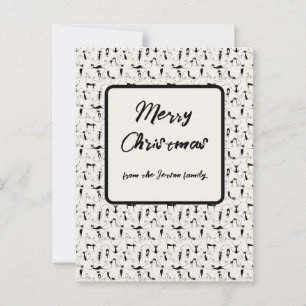 Kerst Chic Black Cream Cat Familie Vakantie Kaart