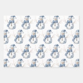 Kerst Chic Blauw Witte Sneeuwman Inpakpapier Vel (Voorkant)
