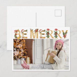 Kerst Chic Goud Letters Familie Foto Feestdagenkaart