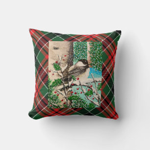 Kerst Chickadee Chatter Plaid Kussen