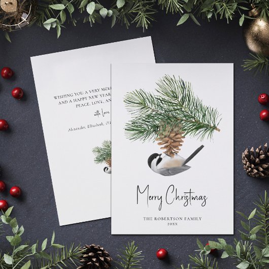 Kerst Chickadee Rustieke Winter Pine Cone Feestdagenkaart
