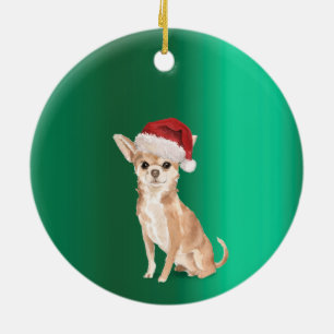 Kerst Chihuahua Hond Groen Vrolijk Groet Keramisch Ornament