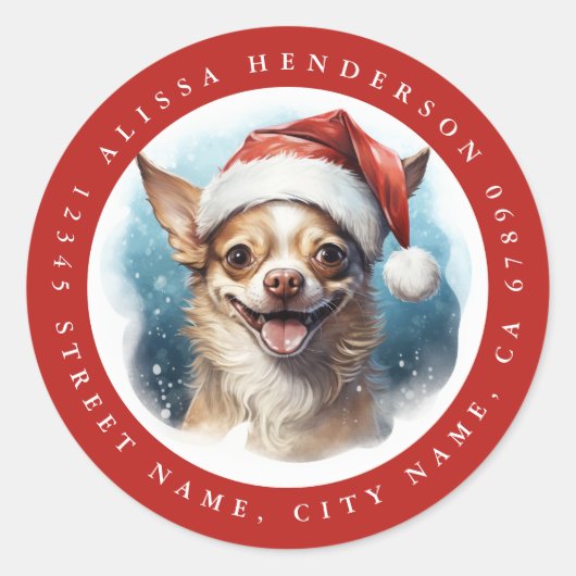 Kerst Chihuahua Hond Ronde Stickers (Voorkant)