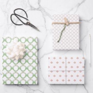 Kerst Chinoisserie Trellis Roze Coquette Bow Inpakpapier Vel