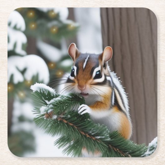 Kerst Chipmunk Papier Onderzetters (Voorkant)