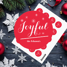 Kerst Chique Script Naam Eenvoudig Joyful Rood Ronde Sticker