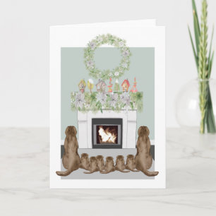 Kerst Choc Labrador Familie Haard Scène Kaart