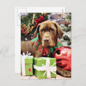 Kerst - Chocolade Labrador - Zena Feestdagenkaart (Voorkant / Achterkant)