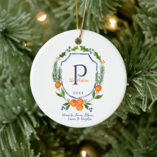 Kerst Citrus Botanische Bloemen Vakantiefoto Keramisch Ornament