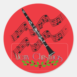 Kerst Clarinet, prettige kerst! Ronde Sticker