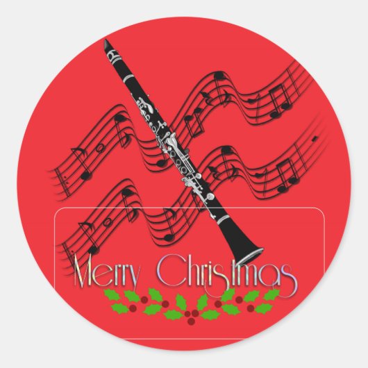 Kerst Clarinet, prettige kerst! Ronde Sticker (Voorkant)