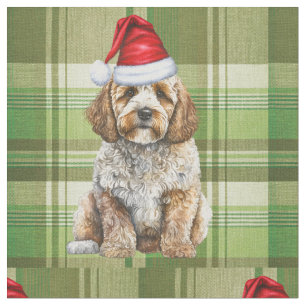 Kerst Cockapoo Hond en Green Plaid Vakantie Stof