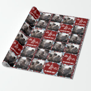 Kerst Collage Familie Foto Geometrisch Rood Cadeaupapier