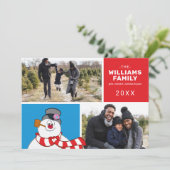 Kerst Collage met Frosty de Sneeuwman en Familie F Feestdagenkaart (Staand voorkant)