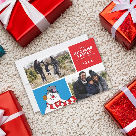 Kerst Collage met Frosty de Sneeuwman en Familie F Feestdagenkaart