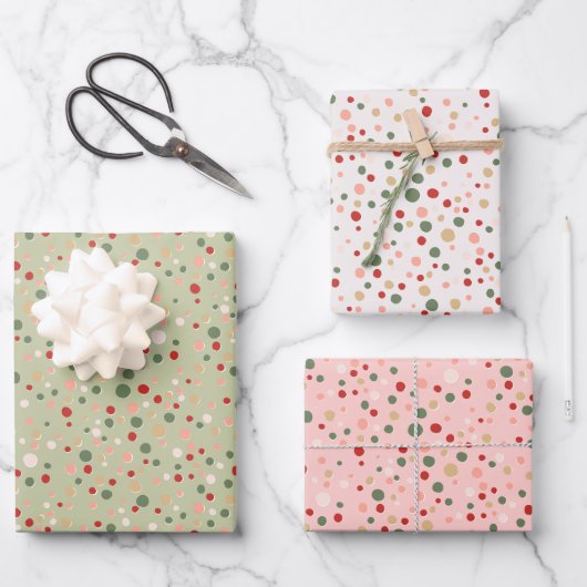 Kerst Confetti Polka Dot Wrapping Paper Set (Voorkant)