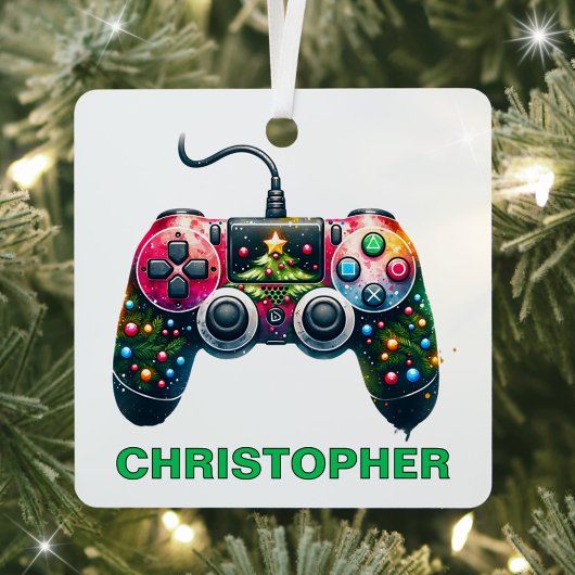 Kerst Controller Gamer Aangepaste Naam Metalen Ornament