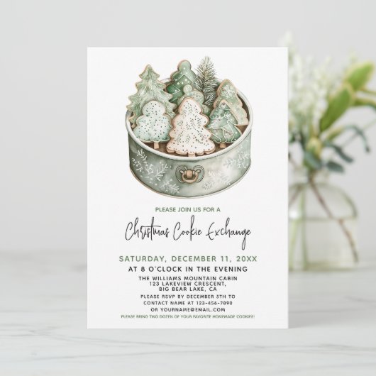 Kerst Cookie Exchange Party Elegant Green Tree Kaart (Staand voorkant)