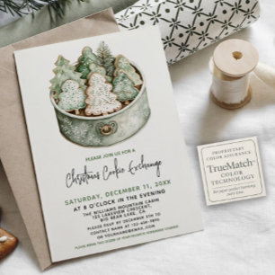 Kerst Cookie Exchange Party Elegant Green Tree Kaart