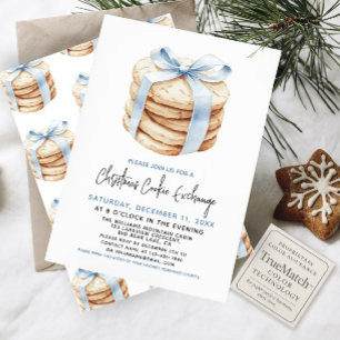 Kerst Cookie Exchange Party Schattige Blue Bow Kaart